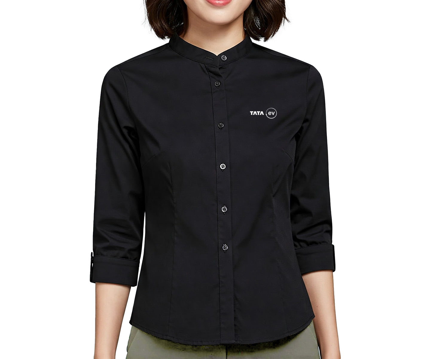 Female Chinese Collar Shirt 3/4th Sleeve Black