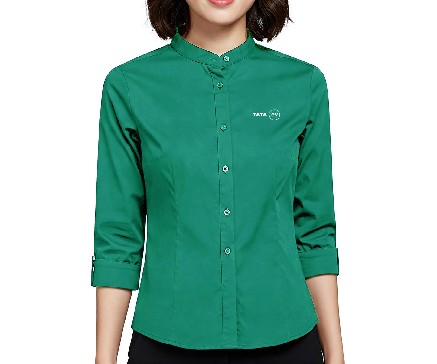 Female Chinese Collar Shirt 3/4th Sleeve Green
