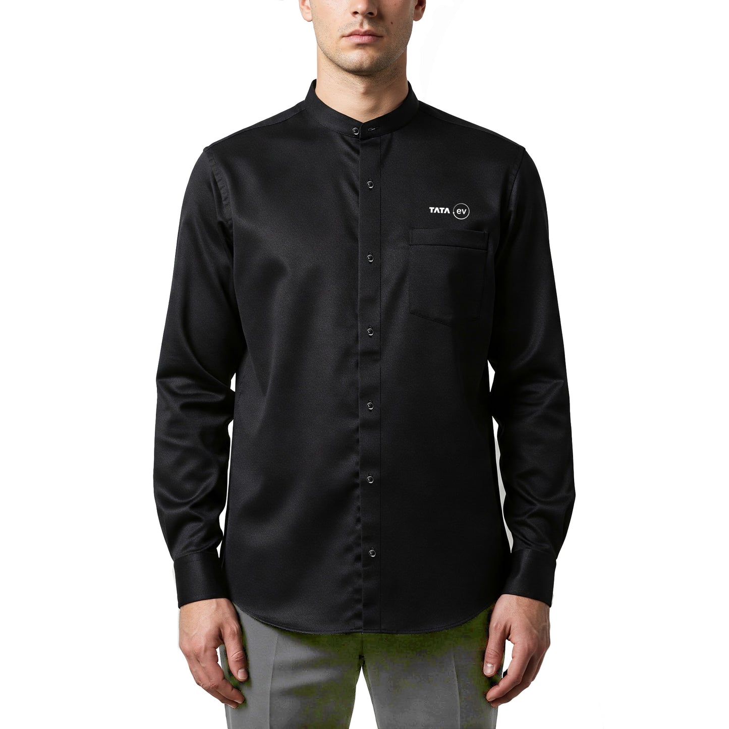 Male Shirts With Chinese Collar & Full Sleeve Black