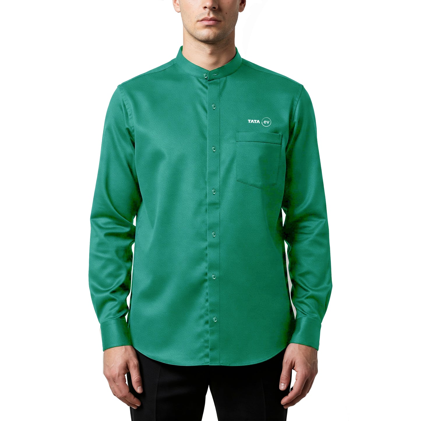 Male Shirts With Chinese Collar & Full Sleeve Green